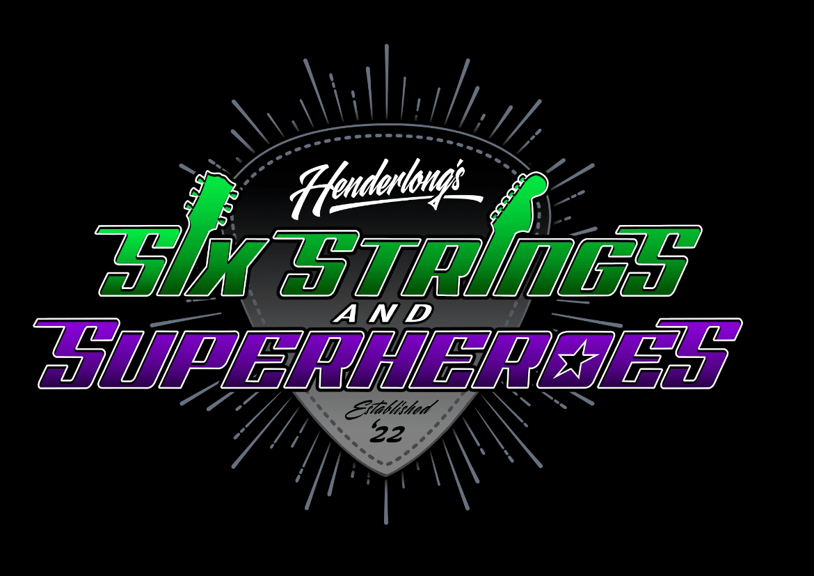 Six Strings and Superheroes Logo